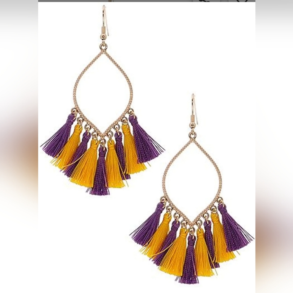 Purple and Yellow Tassel Earrings- Gameday